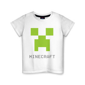 Детская футболка хлопок с принтом Minecraft logo grey в Белгороде, 100% хлопок | круглый вырез горловины, полуприлегающий силуэт, длина до линии бедер | Тематика изображения на принте: крипер