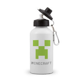 Бутылка спортивная с принтом Minecraft logo grey в Белгороде, металл | емкость — 500 мл, в комплекте две пластиковые крышки и карабин для крепления | крипер