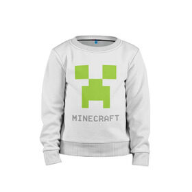 Детский свитшот хлопок с принтом Minecraft logo grey в Белгороде, 100% хлопок | круглый вырез горловины, эластичные манжеты, пояс и воротник | Тематика изображения на принте: крипер