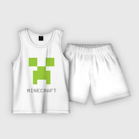 Детская пижама с шортами хлопок с принтом Minecraft logo grey в Белгороде,  |  | крипер