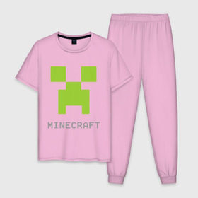 Мужская пижама хлопок с принтом Minecraft logo grey в Белгороде, 100% хлопок | брюки и футболка прямого кроя, без карманов, на брюках мягкая резинка на поясе и по низу штанин
 | крипер
