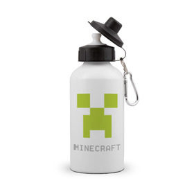 Бутылка спортивная с принтом Minecraft logo grey (5) в Белгороде, металл | емкость — 500 мл, в комплекте две пластиковые крышки и карабин для крепления | крипер