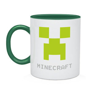 Кружка двухцветная с принтом Minecraft logo grey (5) в Белгороде, керамика | объем — 330 мл, диаметр — 80 мм. Цветная ручка и кайма сверху, в некоторых цветах — вся внутренняя часть | крипер