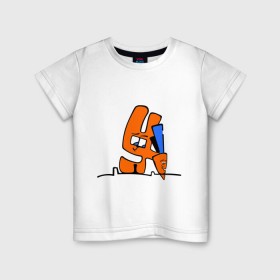 Детская футболка хлопок с принтом Зайка и морковка в Белгороде, 100% хлопок | круглый вырез горловины, полуприлегающий силуэт, длина до линии бедер | животные | зайка | заяц | заяц с морковкой | морковка