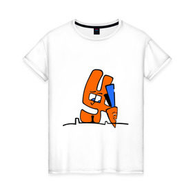 Женская футболка хлопок с принтом Зайка и морковка в Белгороде, 100% хлопок | прямой крой, круглый вырез горловины, длина до линии бедер, слегка спущенное плечо | животные | зайка | заяц | заяц с морковкой | морковка