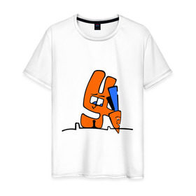 Мужская футболка хлопок с принтом Зайка и морковка в Белгороде, 100% хлопок | прямой крой, круглый вырез горловины, длина до линии бедер, слегка спущенное плечо. | животные | зайка | заяц | заяц с морковкой | морковка