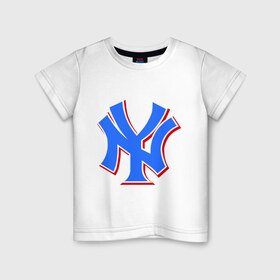 Детская футболка хлопок с принтом NY Yankees blue в Белгороде, 100% хлопок | круглый вырез горловины, полуприлегающий силуэт, длина до линии бедер | baseball | major league basebal | mlb | ny | staten island | yankees | америка | бейсбол | бита | главная лига бейсбола | нью йорк янкиз | статен айленд | сша | янки