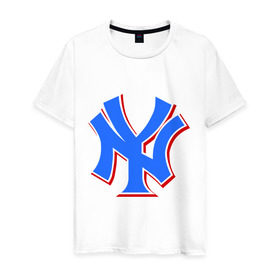 Мужская футболка хлопок с принтом NY Yankees blue в Белгороде, 100% хлопок | прямой крой, круглый вырез горловины, длина до линии бедер, слегка спущенное плечо. | baseball | major league basebal | mlb | ny | staten island | yankees | америка | бейсбол | бита | главная лига бейсбола | нью йорк янкиз | статен айленд | сша | янки
