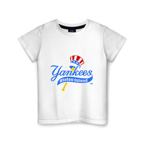 Детская футболка хлопок с принтом NY Yankees byta в Белгороде, 100% хлопок | круглый вырез горловины, полуприлегающий силуэт, длина до линии бедер | baseball | major league basebal | mlb | ny | staten island | yankees | америка | бейсбол | бита | главная лига бейсбола | нью йорк янкиз | статен айленд | сша | янки