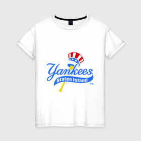 Женская футболка хлопок с принтом NY Yankees byta в Белгороде, 100% хлопок | прямой крой, круглый вырез горловины, длина до линии бедер, слегка спущенное плечо | baseball | major league basebal | mlb | ny | staten island | yankees | америка | бейсбол | бита | главная лига бейсбола | нью йорк янкиз | статен айленд | сша | янки