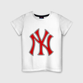Детская футболка хлопок с принтом NY Yankees red в Белгороде, 100% хлопок | круглый вырез горловины, полуприлегающий силуэт, длина до линии бедер | baseball | major league basebal | mlb | ny | staten island | yankees | америка | бейсбол | бита | главная лига бейсбола | нью йорк янкиз | статен айленд | сша | янки