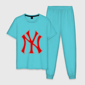 Мужская пижама хлопок с принтом NY Yankees red в Белгороде, 100% хлопок | брюки и футболка прямого кроя, без карманов, на брюках мягкая резинка на поясе и по низу штанин
 | Тематика изображения на принте: baseball | major league basebal | mlb | ny | staten island | yankees | америка | бейсбол | бита | главная лига бейсбола | нью йорк янкиз | статен айленд | сша | янки