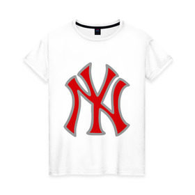 Женская футболка хлопок с принтом NY Yankees red в Белгороде, 100% хлопок | прямой крой, круглый вырез горловины, длина до линии бедер, слегка спущенное плечо | baseball | major league basebal | mlb | ny | staten island | yankees | америка | бейсбол | бита | главная лига бейсбола | нью йорк янкиз | статен айленд | сша | янки