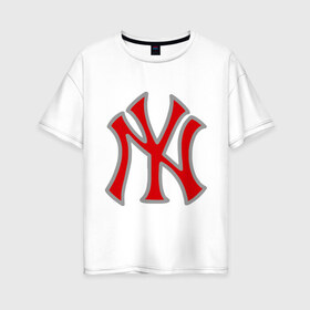 Женская футболка хлопок Oversize с принтом NY Yankees red в Белгороде, 100% хлопок | свободный крой, круглый ворот, спущенный рукав, длина до линии бедер
 | Тематика изображения на принте: baseball | major league basebal | mlb | ny | staten island | yankees | америка | бейсбол | бита | главная лига бейсбола | нью йорк янкиз | статен айленд | сша | янки