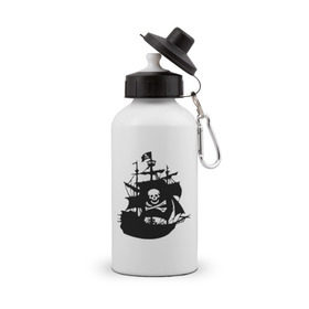 Бутылка спортивная с принтом Пиратский корабль в Белгороде, металл | емкость — 500 мл, в комплекте две пластиковые крышки и карабин для крепления | pirate | кости | пиратский корабль | пираты | череп