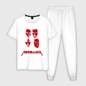 Мужская пижама хлопок с принтом Metallica kvartet в Белгороде, 100% хлопок | брюки и футболка прямого кроя, без карманов, на брюках мягкая резинка на поясе и по низу штанин
 | металлика