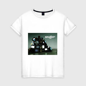 Женская футболка хлопок с принтом Skillet comatose в Белгороде, 100% хлопок | прямой крой, круглый вырез горловины, длина до линии бедер, слегка спущенное плечо | skillet | альтернативный рок | рок | рок группа | рок группы | симфонический рок | христианский рок