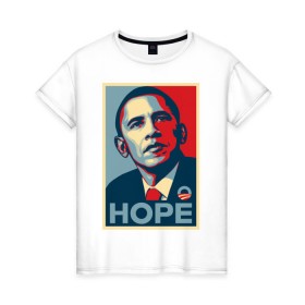Женская футболка хлопок с принтом Obama hope vert в Белгороде, 100% хлопок | прямой крой, круглый вырез горловины, длина до линии бедер, слегка спущенное плечо | обама