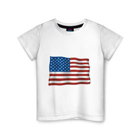 Детская футболка хлопок с принтом Америка флаг в Белгороде, 100% хлопок | круглый вырез горловины, полуприлегающий силуэт, длина до линии бедер | Тематика изображения на принте: america | ny | usa | америка | американский флаг | вашингтон | нью йорк | политические | сша | флаг | флаг америки | флаг сша | флаги | штаты
