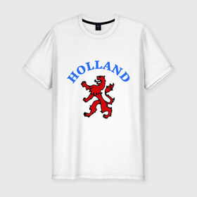 Мужская футболка премиум с принтом Голландия лев в Белгороде, 92% хлопок, 8% лайкра | приталенный силуэт, круглый вырез ворота, длина до линии бедра, короткий рукав | Тематика изображения на принте: holland | lion | герб голандии