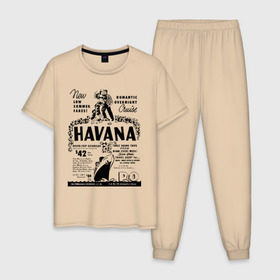 Мужская пижама хлопок с принтом Куба афиша в Белгороде, 100% хлопок | брюки и футболка прямого кроя, без карманов, на брюках мягкая резинка на поясе и по низу штанин
 | Тематика изображения на принте: cuba | havana | афиша | гавана | кастро | куба | кубинский | фидель | фидель кастро