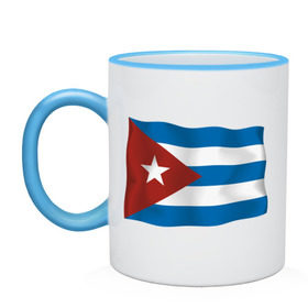 Кружка двухцветная с принтом Куба флаг (5) в Белгороде, керамика | объем — 330 мл, диаметр — 80 мм. Цветная ручка и кайма сверху, в некоторых цветах — вся внутренняя часть | Тематика изображения на принте: че гевара