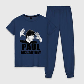 Женская пижама хлопок с принтом Paul McCartney (Пол МакКартни) в Белгороде, 100% хлопок | брюки и футболка прямого кроя, без карманов, на брюках мягкая резинка на поясе и по низу штанин | beatles | mccartney | the beatles | битлз | битлс | битлы | маккартни