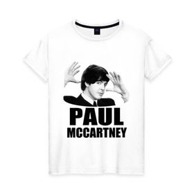 Женская футболка хлопок с принтом Paul McCartney (Пол МакКартни) в Белгороде, 100% хлопок | прямой крой, круглый вырез горловины, длина до линии бедер, слегка спущенное плечо | beatles | mccartney | the beatles | битлз | битлс | битлы | маккартни
