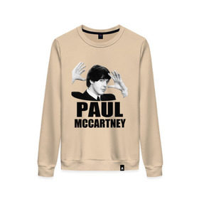 Женский свитшот хлопок с принтом Paul McCartney (Пол МакКартни) в Белгороде, 100% хлопок | прямой крой, круглый вырез, на манжетах и по низу широкая трикотажная резинка  | beatles | mccartney | the beatles | битлз | битлс | битлы | маккартни