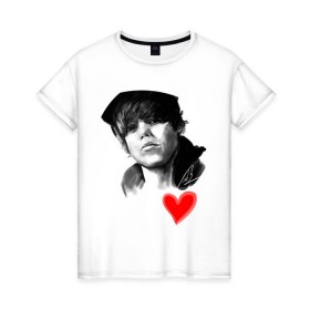 Женская футболка хлопок с принтом Justin Bieber(Джастин Бибер) в Белгороде, 100% хлопок | прямой крой, круглый вырез горловины, длина до линии бедер, слегка спущенное плечо | justin | justin bieber | бибер | джастин | джастин бибер | певец | попса