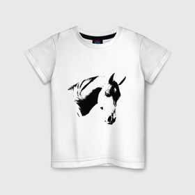 Детская футболка хлопок с принтом Лошадь черно-белая (5) в Белгороде, 100% хлопок | круглый вырез горловины, полуприлегающий силуэт, длина до линии бедер | конь | лошадка | лошадь | лошадь черно белая