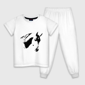 Детская пижама хлопок с принтом Лошадь черно-белая (5) в Белгороде, 100% хлопок |  брюки и футболка прямого кроя, без карманов, на брюках мягкая резинка на поясе и по низу штанин
 | конь | лошадка | лошадь | лошадь черно белая