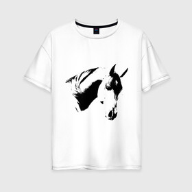 Женская футболка хлопок Oversize с принтом Лошадь черно-белая (5) в Белгороде, 100% хлопок | свободный крой, круглый ворот, спущенный рукав, длина до линии бедер
 | конь | лошадка | лошадь | лошадь черно белая