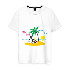 Мужская футболка хлопок с принтом Linux life в Белгороде, 100% хлопок | прямой крой, круглый вырез горловины, длина до линии бедер, слегка спущенное плечо. | linux | linux life | линукс | пингвины linux | пингвины люникс | прикольные