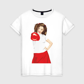 Женская футболка хлопок с принтом Бокс2 в Белгороде, 100% хлопок | прямой крой, круглый вырез горловины, длина до линии бедер, слегка спущенное плечо | boxing | бокс | боксер | боксерская перчатка | боксировать | девушка