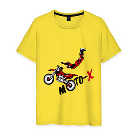 Мужская футболка хлопок с принтом Moto-X в Белгороде, 100% хлопок | прямой крой, круглый вырез горловины, длина до линии бедер, слегка спущенное плечо. | extrim | moto | moto x | байк | велоспорт | мото | мотоспорт | экстрим