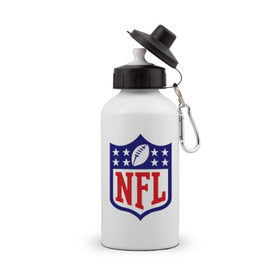 Бутылка спортивная с принтом NFL в Белгороде, металл | емкость — 500 мл, в комплекте две пластиковые крышки и карабин для крепления | Тематика изображения на принте: американский футбол | регби