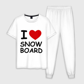 Мужская пижама хлопок с принтом Я люблю сноуборд в Белгороде, 100% хлопок | брюки и футболка прямого кроя, без карманов, на брюках мягкая резинка на поясе и по низу штанин
 | Тематика изображения на принте: борд | доска | зимний спорт | сноуборд | сноубординг | сноубордист | трассы | экстремальный спорт | экстрим | я люблю