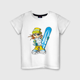 Детская футболка хлопок с принтом Сноугел синий (7) в Белгороде, 100% хлопок | круглый вырез горловины, полуприлегающий силуэт, длина до линии бедер | extreme | girl | snowboard | девочка | зимние виды | катание | снег | сноуборд | сноубордист | трасса | экстрим
