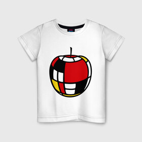 Детская футболка хлопок с принтом Яблоко в Белгороде, 100% хлопок | круглый вырез горловины, полуприлегающий силуэт, длина до линии бедер | Тематика изображения на принте: витраж | квадратики | кусочки | мозаика | фрукт | цветное | яблоко | яблочко