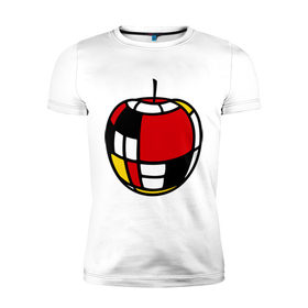 Мужская футболка премиум с принтом Яблоко в Белгороде, 92% хлопок, 8% лайкра | приталенный силуэт, круглый вырез ворота, длина до линии бедра, короткий рукав | витраж | квадратики | кусочки | мозаика | фрукт | цветное | яблоко | яблочко