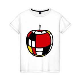 Женская футболка хлопок с принтом Яблоко в Белгороде, 100% хлопок | прямой крой, круглый вырез горловины, длина до линии бедер, слегка спущенное плечо | витраж | квадратики | кусочки | мозаика | фрукт | цветное | яблоко | яблочко