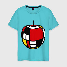 Мужская футболка хлопок с принтом Яблоко в Белгороде, 100% хлопок | прямой крой, круглый вырез горловины, длина до линии бедер, слегка спущенное плечо. | витраж | квадратики | кусочки | мозаика | фрукт | цветное | яблоко | яблочко