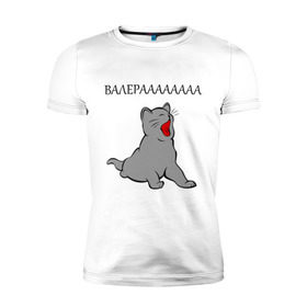 Мужская футболка премиум с принтом Валерааааа в Белгороде, 92% хлопок, 8% лайкра | приталенный силуэт, круглый вырез ворота, длина до линии бедра, короткий рукав | валера | интернет | кот | котенок | котик | котэ | прикол