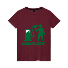 Женская футболка хлопок с принтом Greenpeacedec (1) в Белгороде, 100% хлопок | прямой крой, круглый вырез горловины, длина до линии бедер, слегка спущенное плечо | Тематика изображения на принте: green peace | азс | бензин | грин пис | заправка | мат | экология