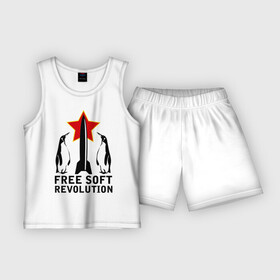 Детская пижама с шортами хлопок с принтом Free Soft Revolution(2) в Белгороде,  |  | free soft | linux | админские | бесплатный софт | для админов | линукс | пингвины | сисадминам | фри софт