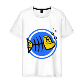 Мужская футболка хлопок с принтом Рыба (1) в Белгороде, 100% хлопок | прямой крой, круглый вырез горловины, длина до линии бедер, слегка спущенное плечо. | Тематика изображения на принте: скелет