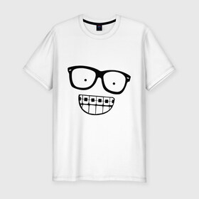 Мужская футболка премиум с принтом Ботаник в очках в Белгороде, 92% хлопок, 8% лайкра | приталенный силуэт, круглый вырез ворота, длина до линии бедра, короткий рукав | ботаник | брекеты | брекиты | в очках | заучка | зубы | очкарик | очки | улыбаться | улыбка