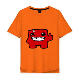 Мужская футболка хлопок Oversize с принтом Super Meat Boy в Белгороде, 100% хлопок | свободный крой, круглый ворот, “спинка” длиннее передней части | Тематика изображения на принте: meatboy