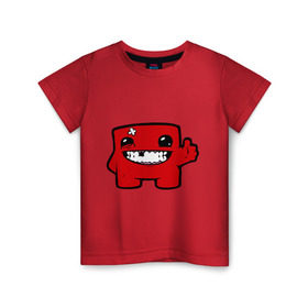 Детская футболка хлопок с принтом Super Meat Boy в Белгороде, 100% хлопок | круглый вырез горловины, полуприлегающий силуэт, длина до линии бедер | meatboy